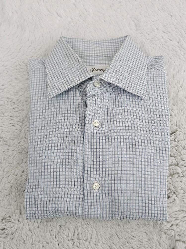 브리오니 마이크로 체크 코튼 셔츠 [ 로로피아나 에르메스 디올 톰포드 루이비통 쿠치넬리 벨루티 루이비통 ]--3