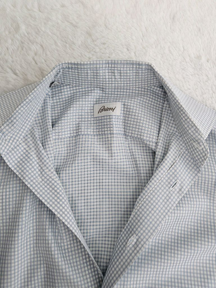 브리오니 마이크로 체크 코튼 셔츠 [ 로로피아나 에르메스 디올 톰포드 루이비통 쿠치넬리 벨루티 루이비통 ]--4