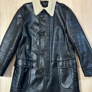 구찌 gucci 램스킨 퍼 시어링 레더 코트 54