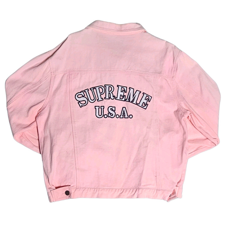 슈프림 16SS 백로고 데님 트러커 자켓 핑크 코랄 컬러 청자켓 워크자켓 이미지