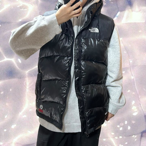 노스페이스 850 구스다운 후드 패딩 조끼 베스트 블랙 L