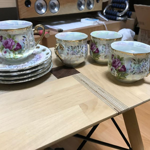 [희귀/빈티지] 일본 Fresh China 수작업 러스터 찻잔 4인조 세트