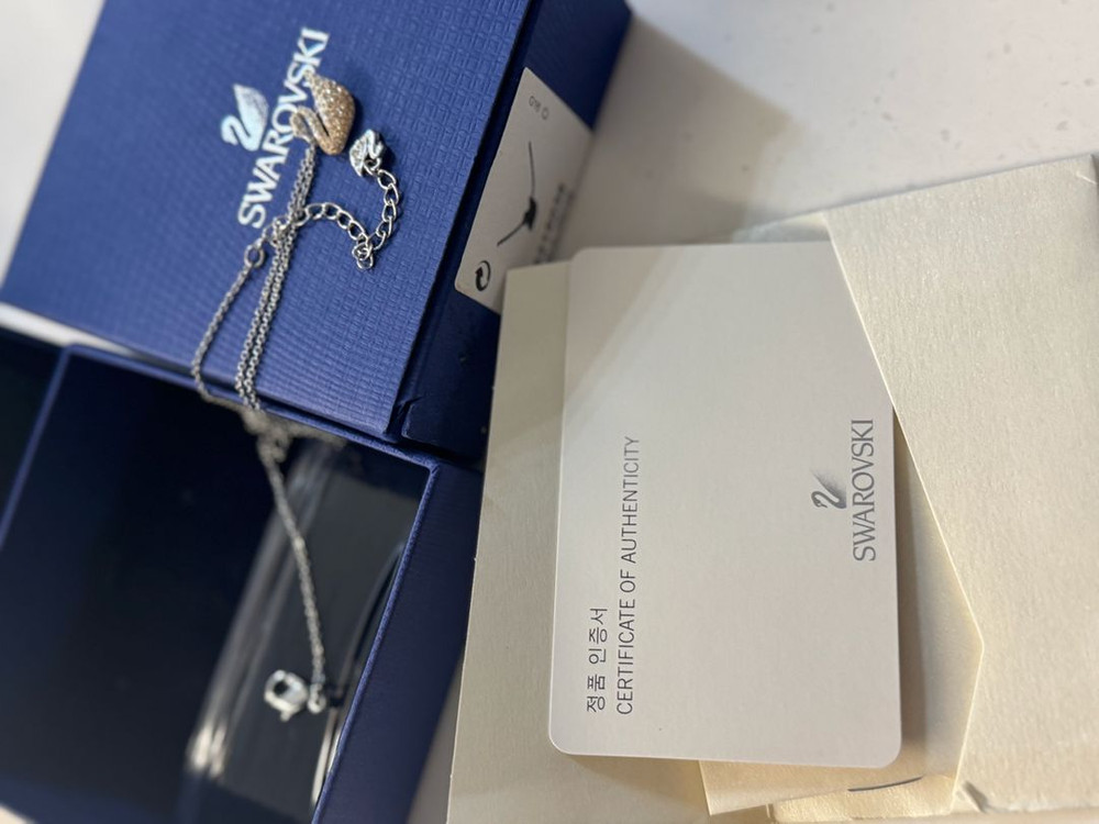 스와로브스키 스완 목걸이 샴페인골드--1