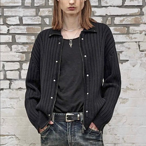 44) 엘무드 펑크 라이더 니트집업 카라넥 골지 가디건 자켓 블랙 락시크 이미지