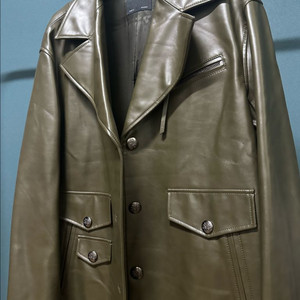 TIME 타임 짙은 올리브색상 가죽 자켓 이미지