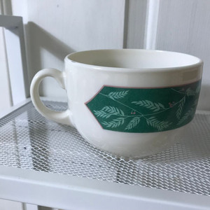 빈티지) 프랑스 아코팔(Arcopal) 그린 리프 수프 머그 / 커피잔