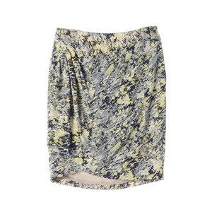 TIME 타임 실크94% 네이비 패턴 드레이프 미니 스커트 치마 이미지