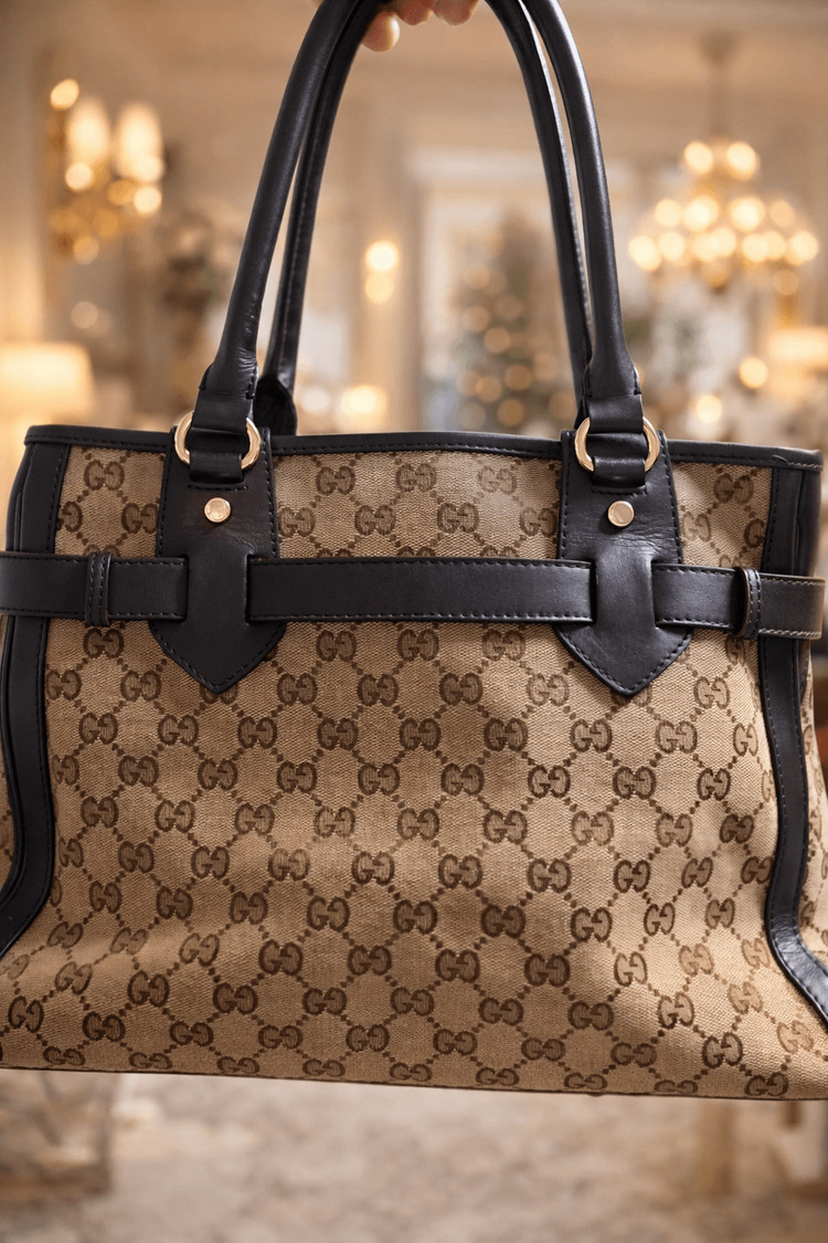 구찌 정품 캔버스 레더 금장로고 토트백 겸 숄더백 이미지