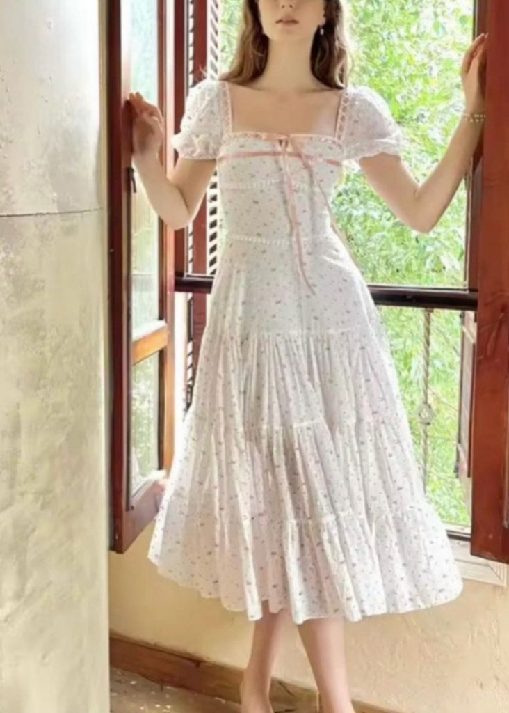 티파니스튜디오 화이트 플라워 리본 롱원피스 휴양지여름원피스--1