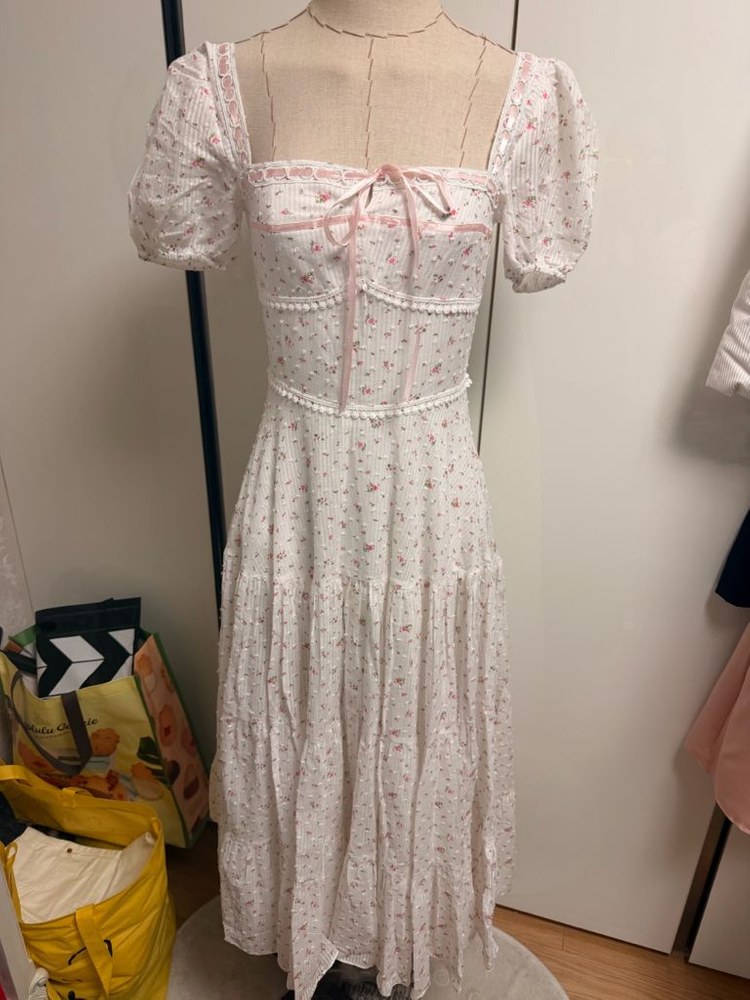 티파니스튜디오 화이트 플라워 리본 롱원피스 휴양지여름원피스--5