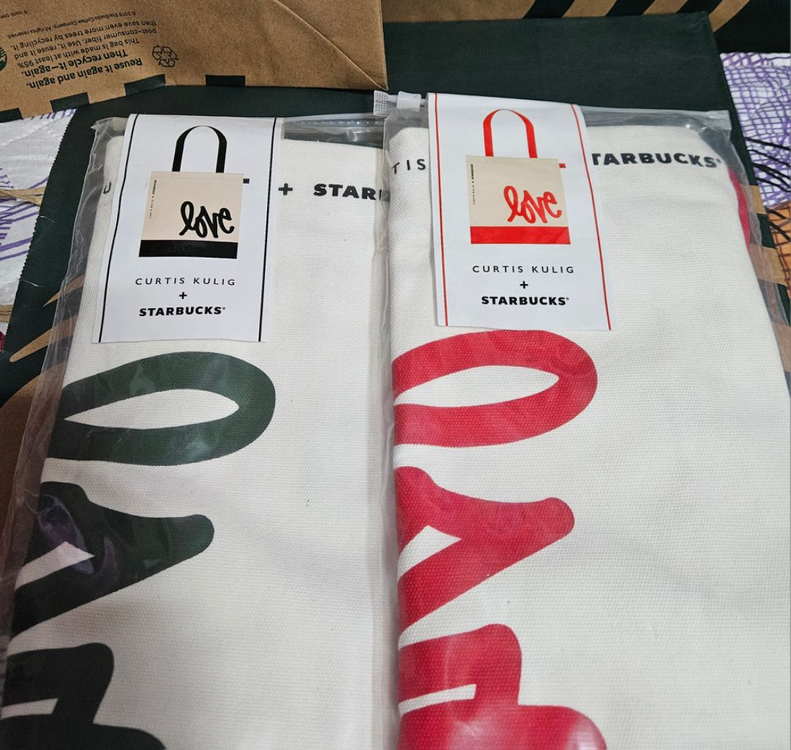 미개봉]스타벅스 커티스쿨릭 그린 레드 에코백 가방 이미지
