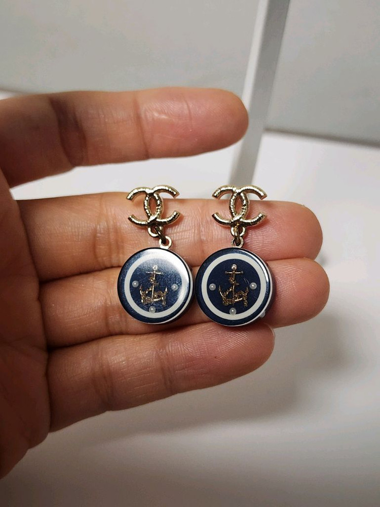 샤넬 CC로고 마린 드롭 귀걸이--2