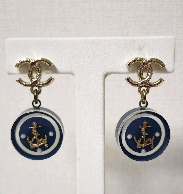 샤넬 CC로고 마린 드롭 귀걸이--5