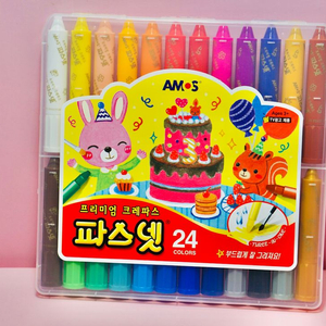 아모스 파스넷 키즈 크레파스 24색 미개봉 새제품