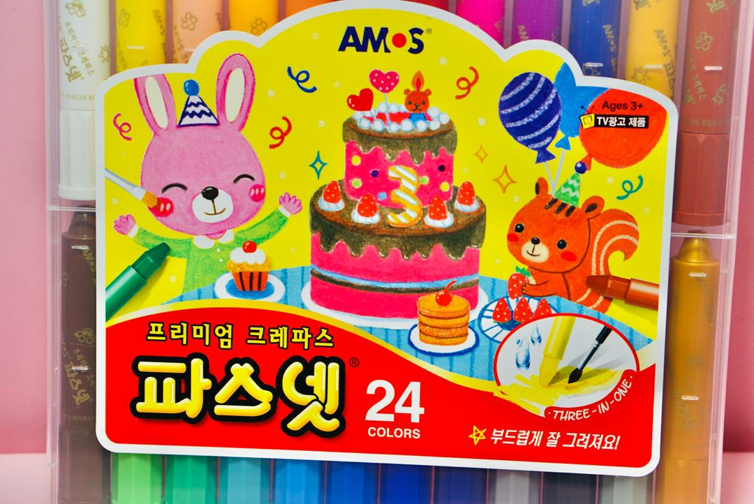 아모스 파스넷 키즈 크레파스 24색 미개봉 새제품--1