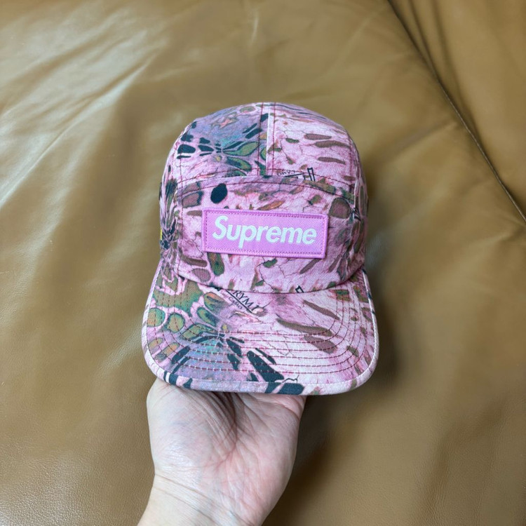슈프림 캠프캡 모자 박스로고 밀리터리 레오파드 카모 핑크--2