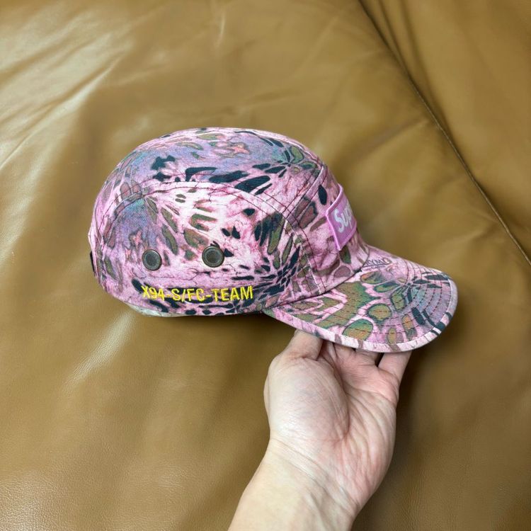 슈프림 캠프캡 모자 박스로고 밀리터리 레오파드 카모 핑크--3