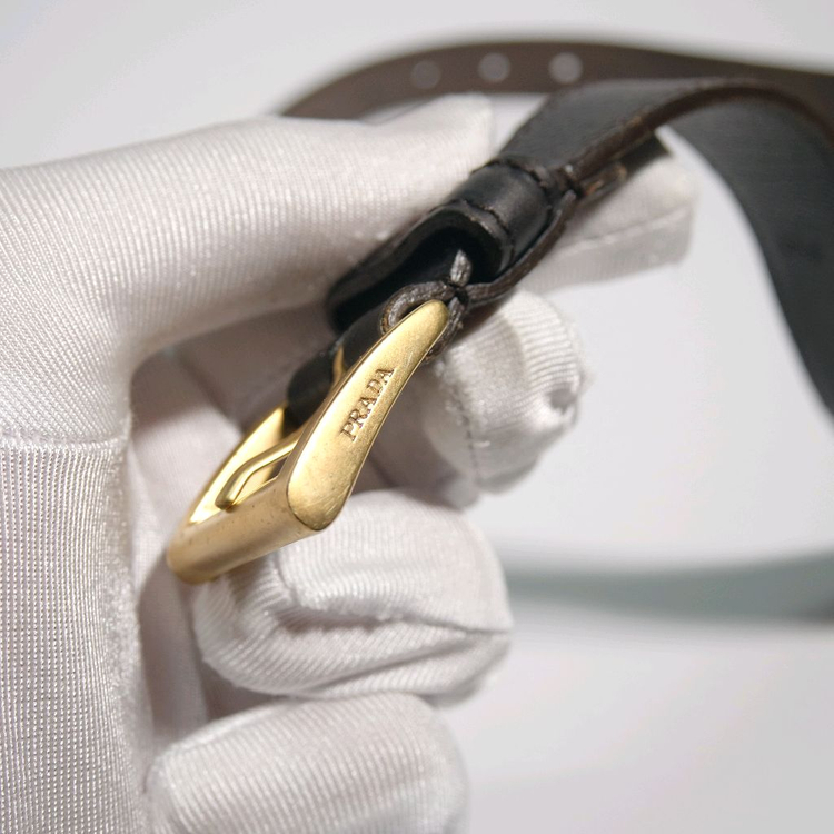 프라다 브라운 블랙 투톤 가죽 여성용 벨트--4