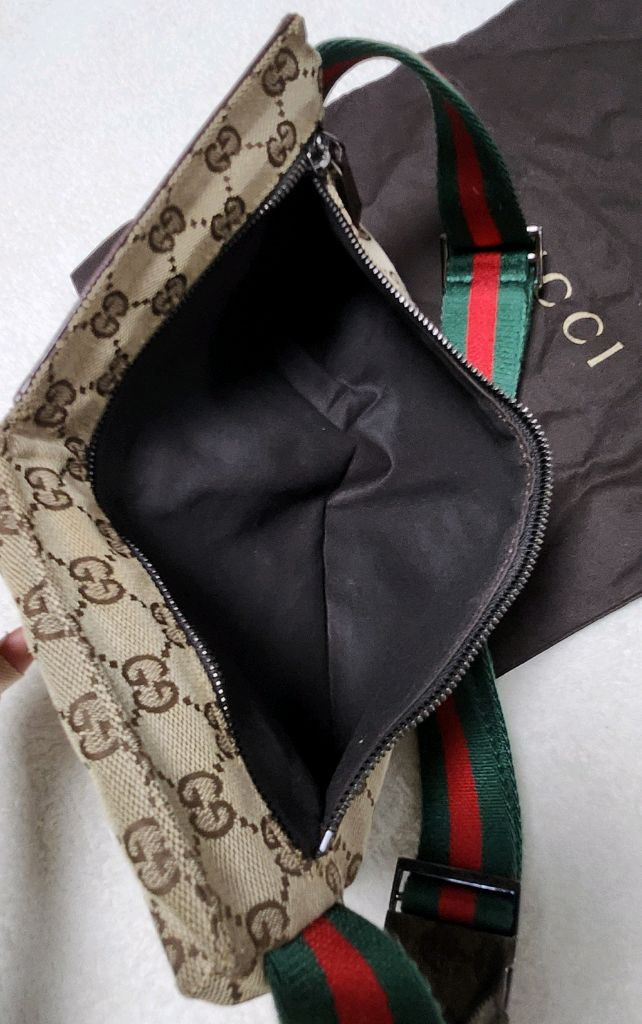 정품/구찌 투포켓 삼선 힙색--2