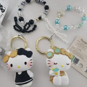 산리오 정품 헬로키티 비즈 키링 블랙 화이트
