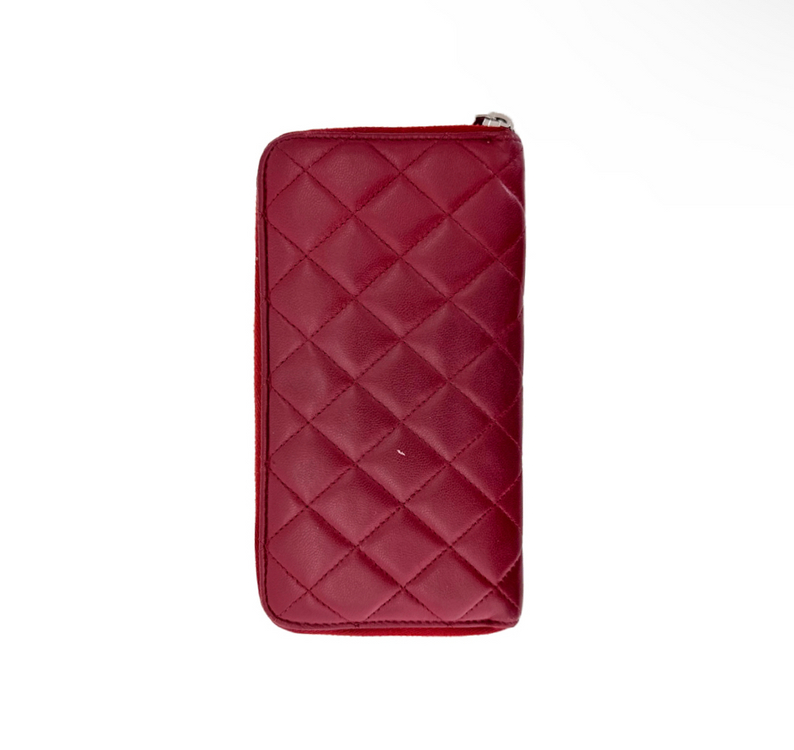 샤넬 여성 CC로고 은장 램스킨 레더 지퍼 장지갑 레드--1