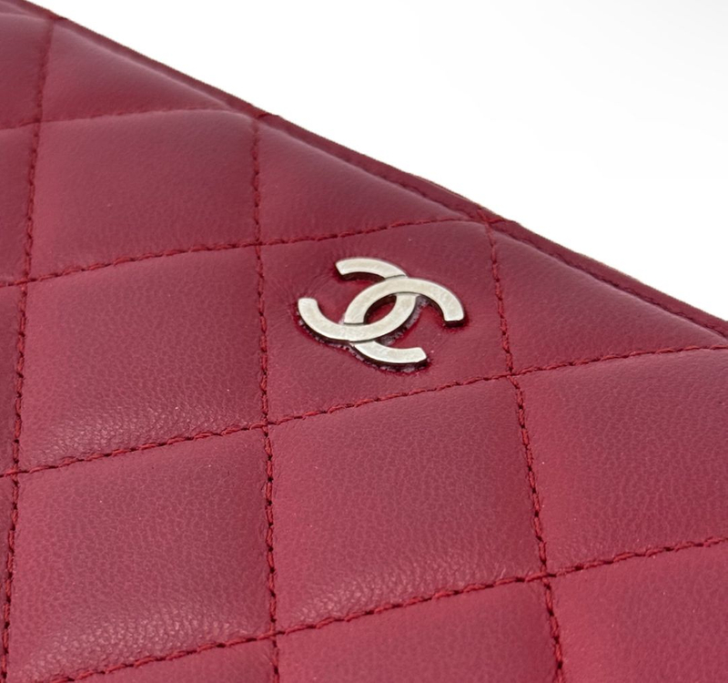 샤넬 여성 CC로고 은장 램스킨 레더 지퍼 장지갑 레드--2