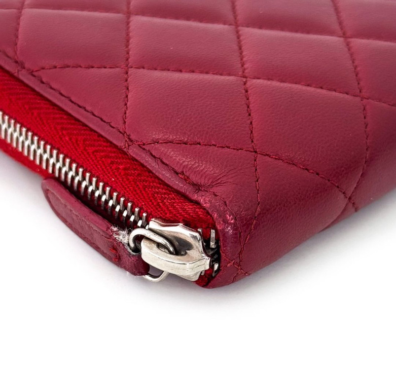 샤넬 여성 CC로고 은장 램스킨 레더 지퍼 장지갑 레드--3