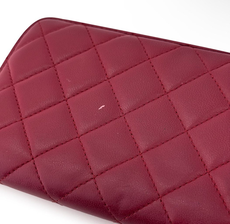샤넬 여성 CC로고 은장 램스킨 레더 지퍼 장지갑 레드--5