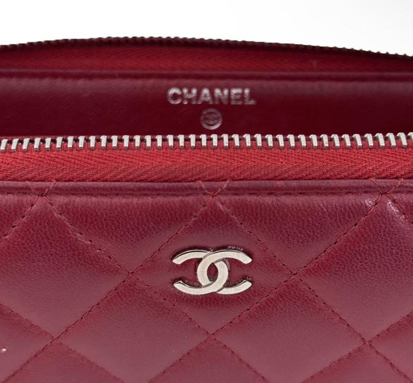 샤넬 여성 CC로고 은장 램스킨 레더 지퍼 장지갑 레드--6