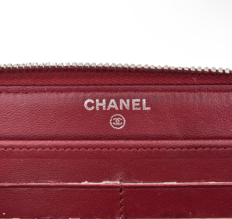 샤넬 여성 CC로고 은장 램스킨 레더 지퍼 장지갑 레드--8