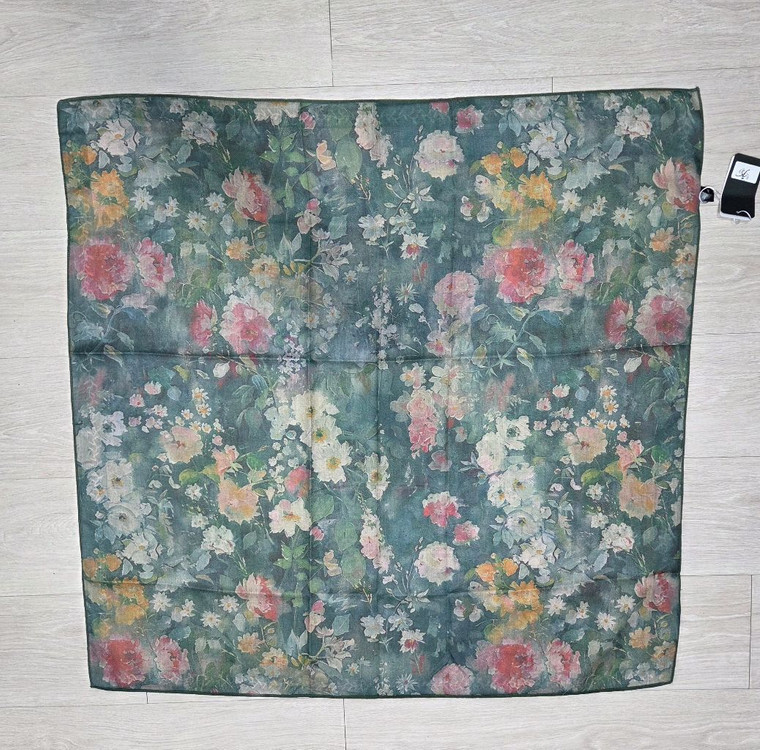 명화풍 87cm 대형 양면 스카프 사각 리버시블 플라워 패턴 고급 여성 선물 이미지