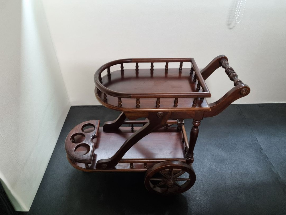 [부천]앤틱 스타일 원목 웨건 카트 장식장--2