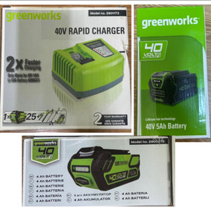 그린웍스 40V 5Ah 배터리 1개 + 40V 4Ah 배터리 1개 + 충전기 1개 판매합니다!