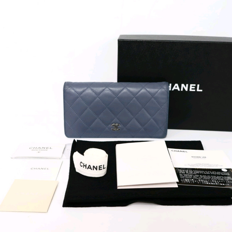 샤넬 캐비어 은장 CC로고 클래식 플랩 여성 장지갑--7