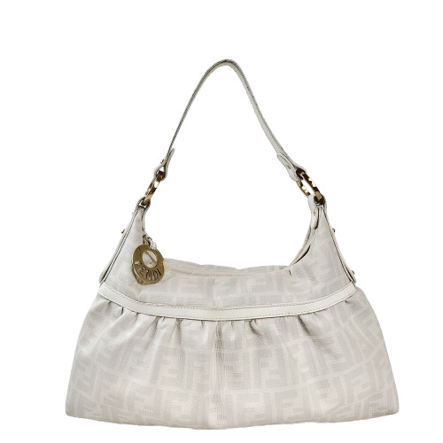 정품 펜디 화이트/그레이 코팅 캔버스 셰프백--0