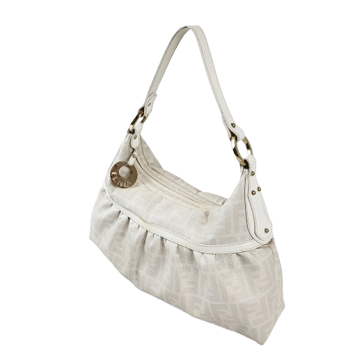 정품 펜디 화이트/그레이 코팅 캔버스 셰프백--3