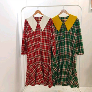 얇은 겉기모 원피스 (레드/그린) 새상품