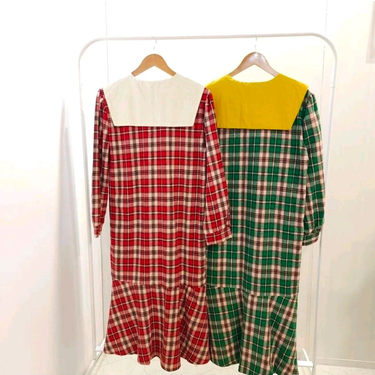 얇은 겉기모 원피스 (레드/그린) 새상품--1