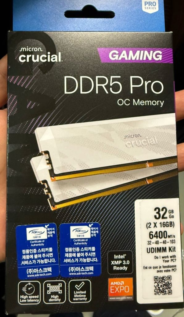 (미개봉) 마이크론 Crucial DDR5-6400 CL32 PRO OVERCLOCKING 32GB (16x2) 이미지