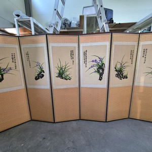 6폭 자수 난초 양면 병풍