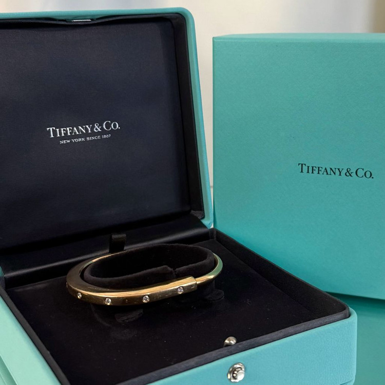 티파니 앤 코 락 뱅글 18K 옐로우 골드 다이아몬드 액센트--1