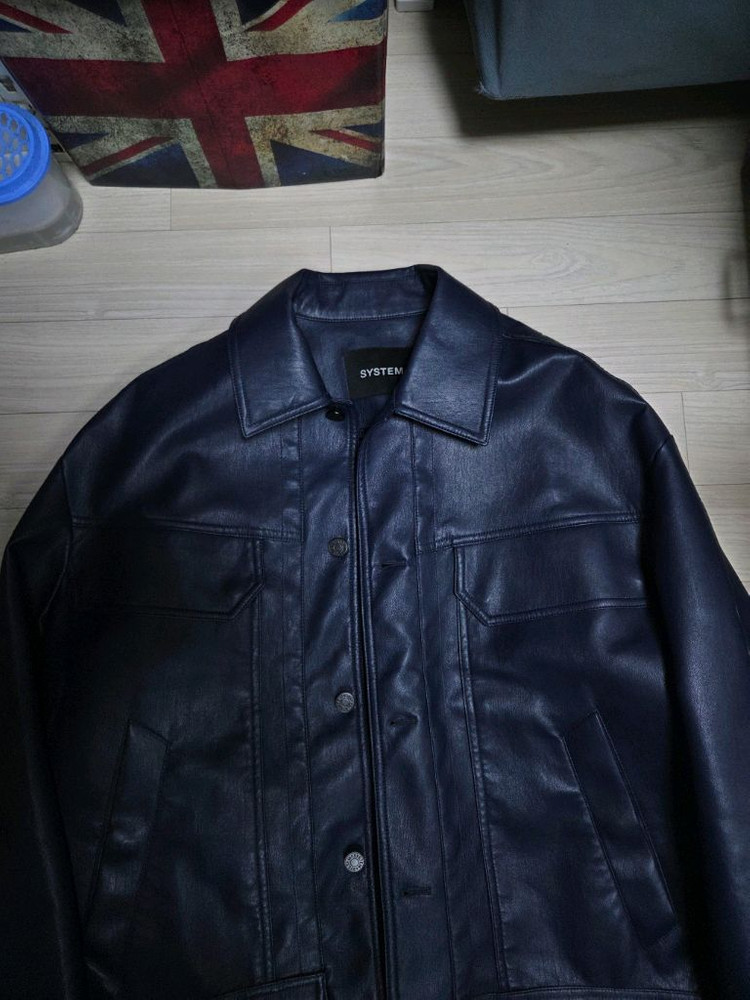 시스템옴므 정품 레더 네이비 자켓 100사이즈--1