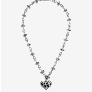 비디오자키 해골 고양이 하트 볼드 체인 목걸이 실버 유광 미착용 새상품
