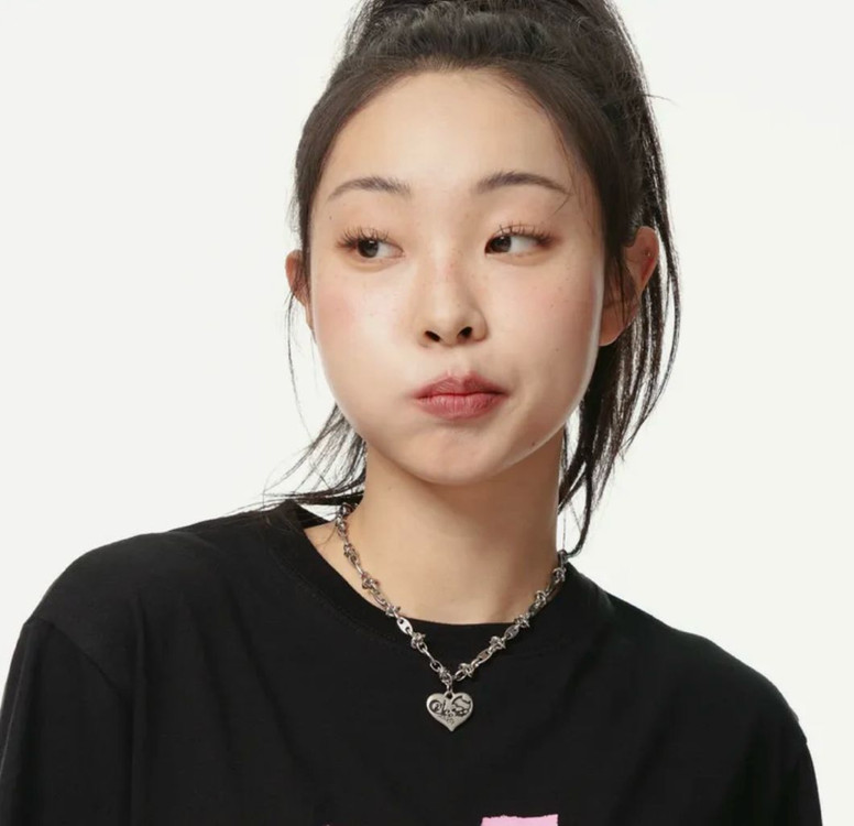 비디오자키 해골 고양이 하트 볼드 체인 목걸이 실버 유광 미착용 새상품--1