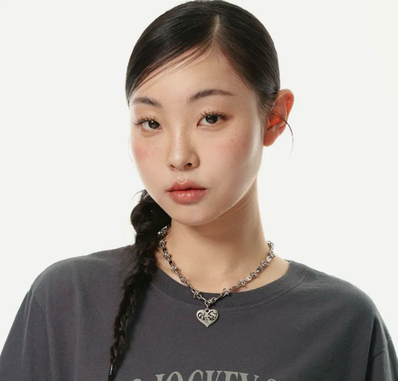 비디오자키 해골 고양이 하트 볼드 체인 목걸이 실버 유광 미착용 새상품--2