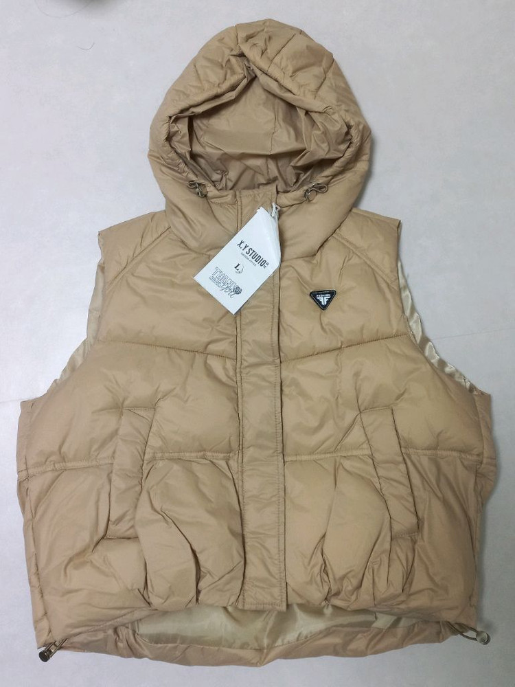 후드 조끼 베이지--4