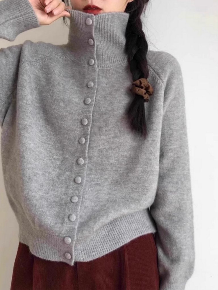 (F) 하이넥 단추 니트 가디건 한번 착용--1