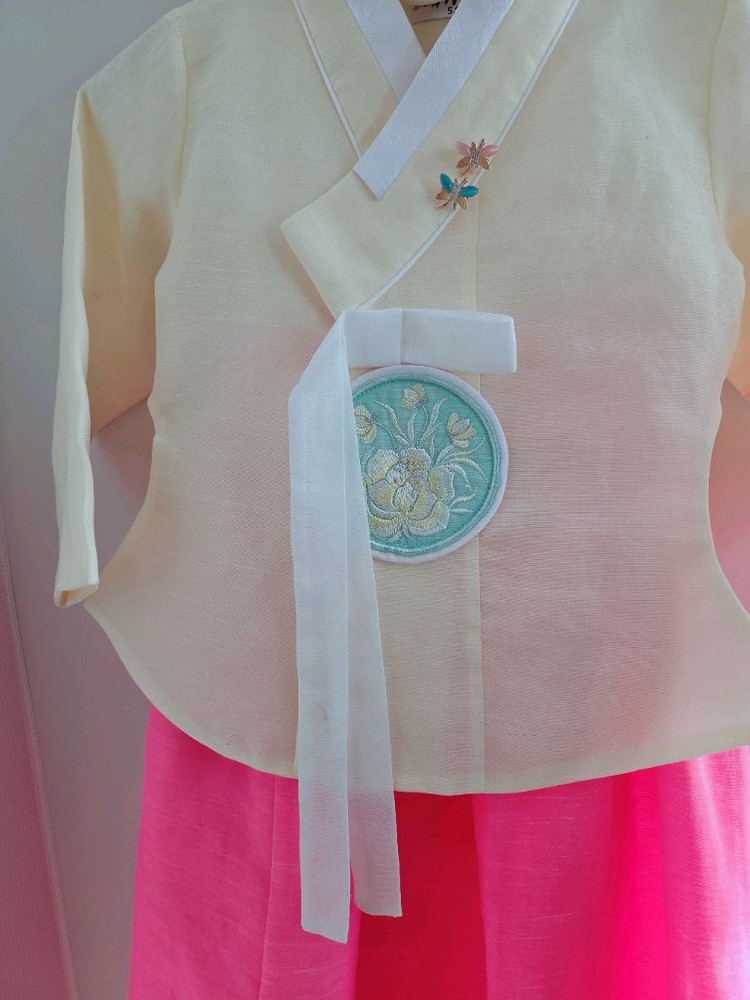 여아 한복 핑크 5호 속치마,머리띠 세트--1