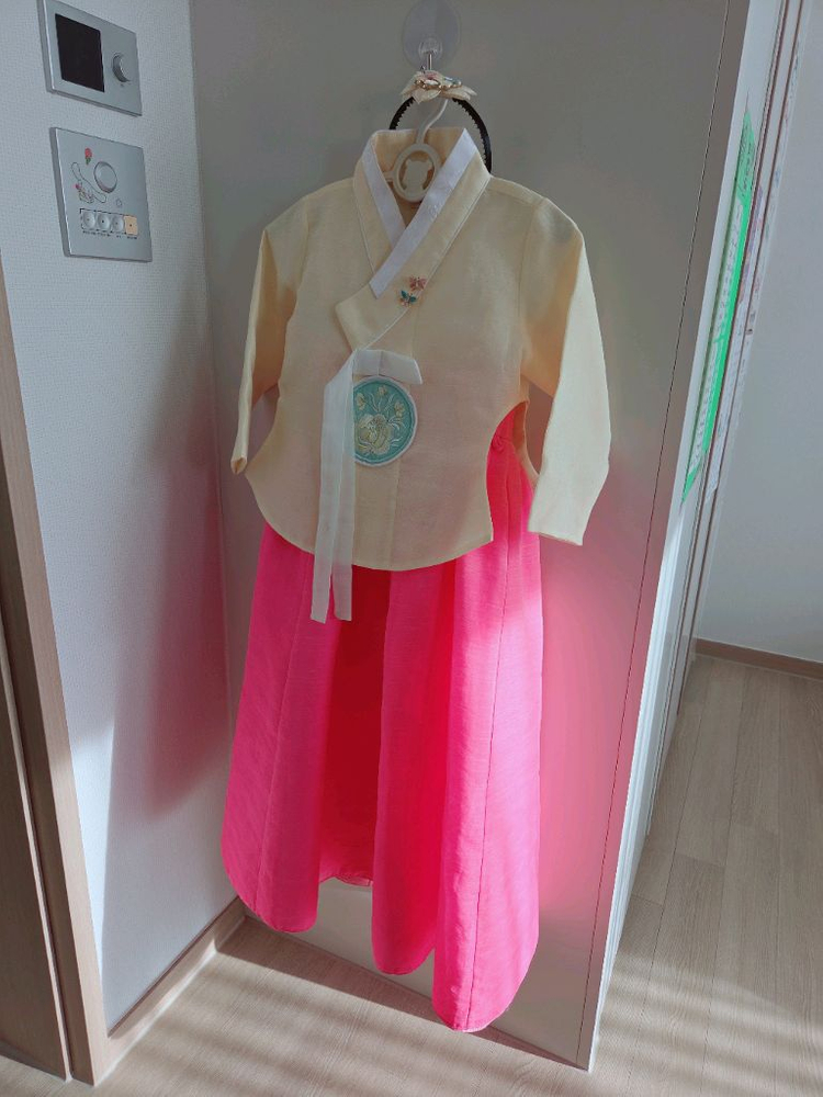 여아 한복 핑크 5호 속치마,머리띠 세트--4