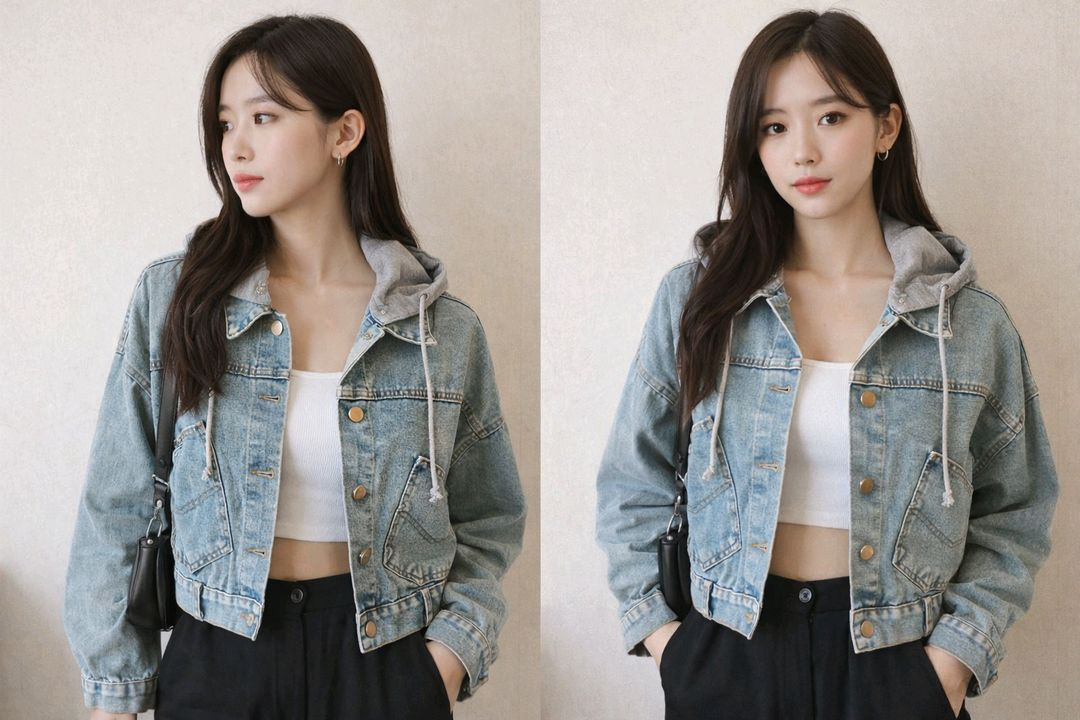 홍대 감성 크롭 데님자켓 / 후드 탈부착 빈티지 청자켓 free 이미지